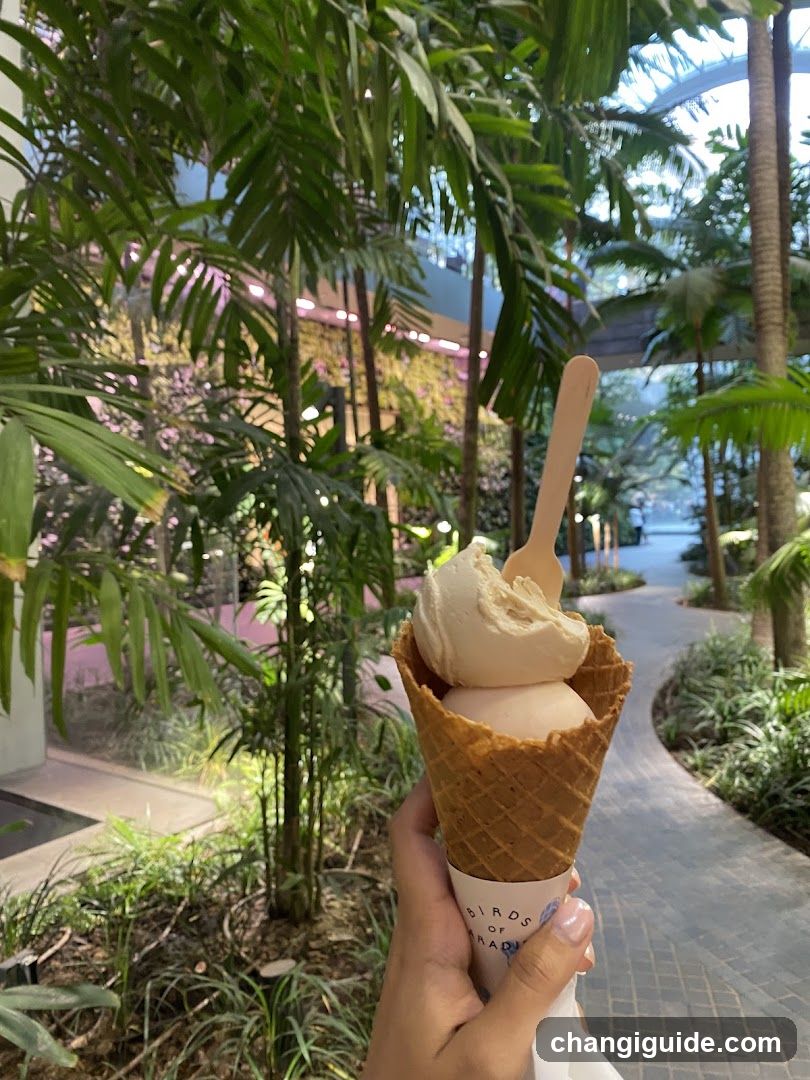 Ice cream cone in tropical setting
