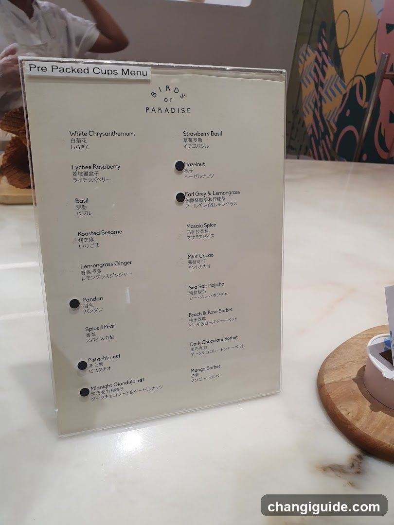 Birds of Paradise Pre Packed Cups Menu