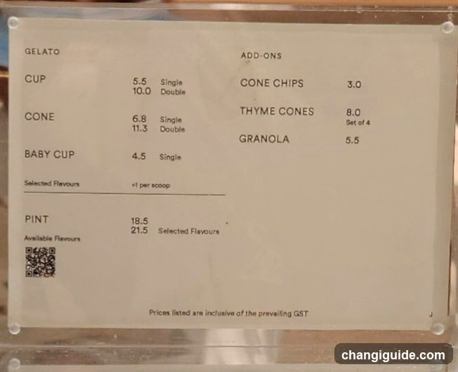 Gelato Price List