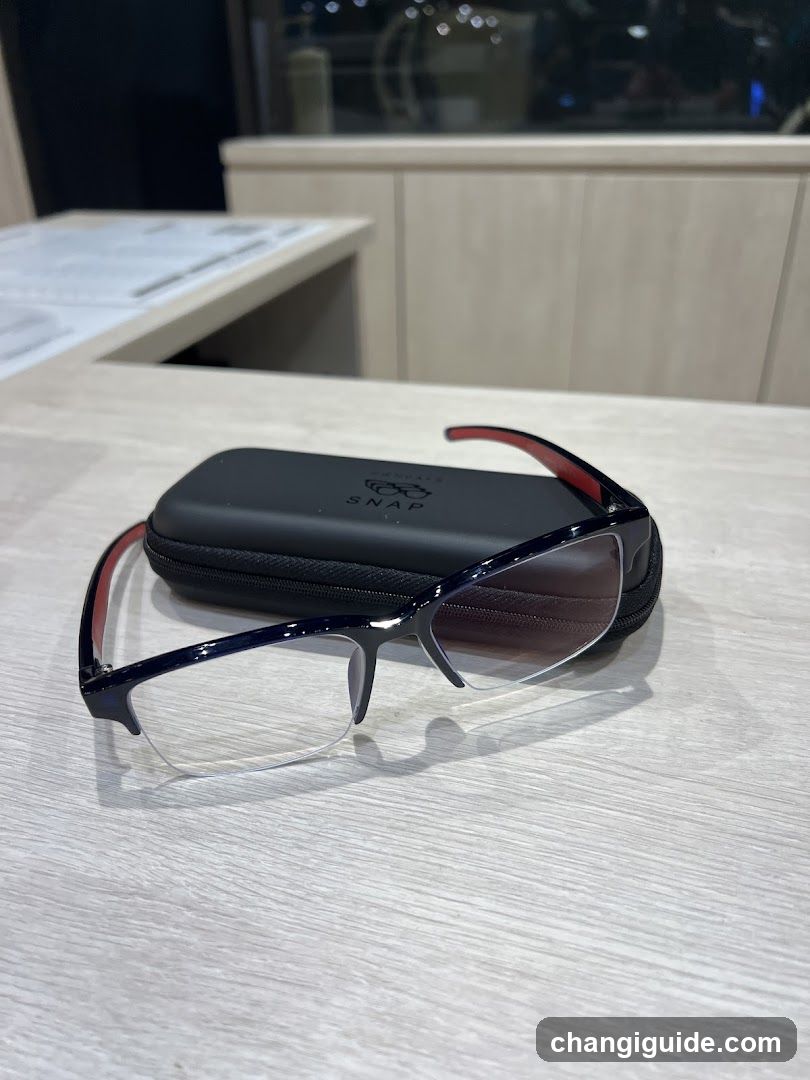 Eyeglasses on table with case