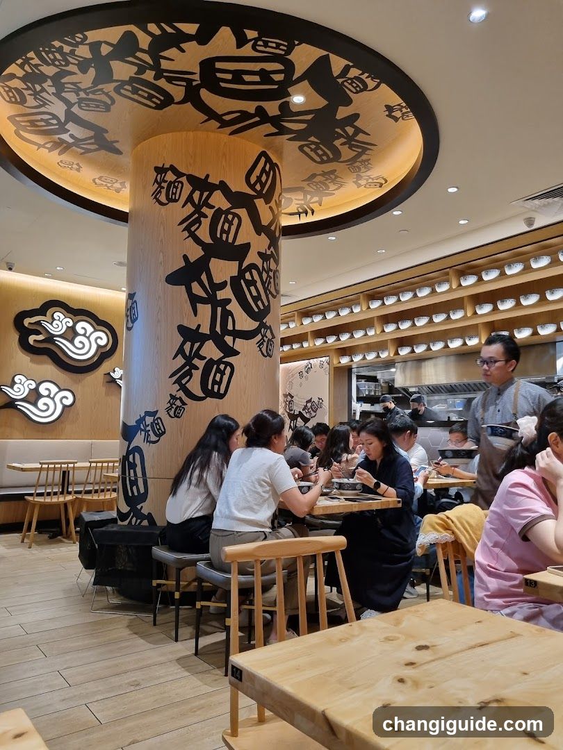 Restaurant Interior with Decorative Column and Dining Area