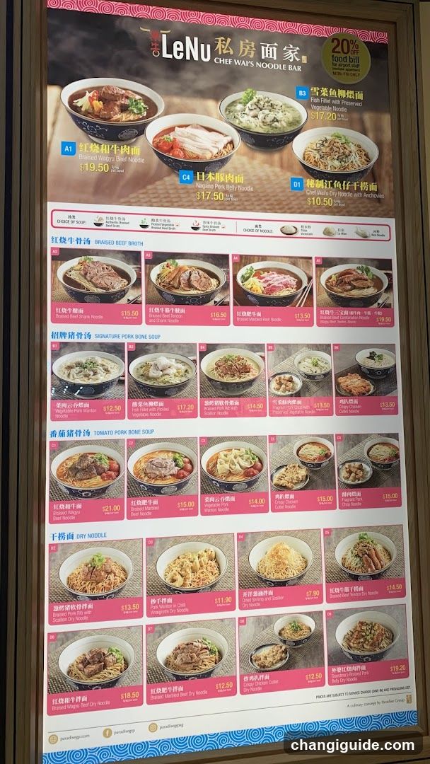 LeNu Chef Wa's Noodle Bar Menu Board