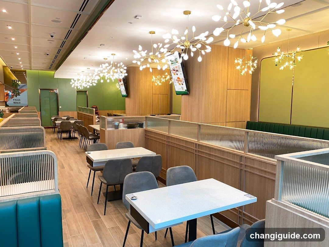 Restaurant Interior with Modern Lighting and Seating