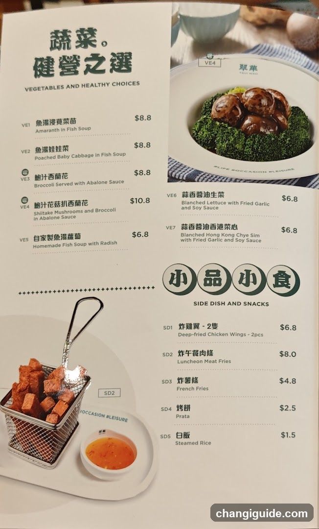 Vegetables and Healthy Choices Menu