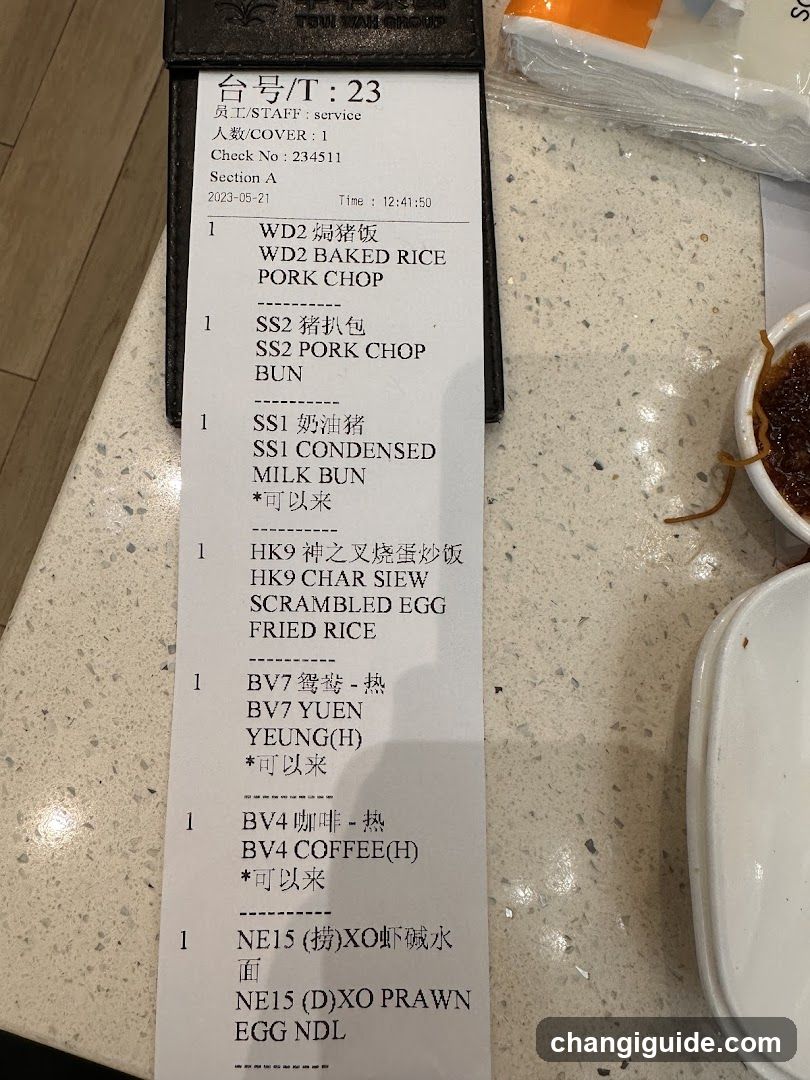 Receipt with Food Items