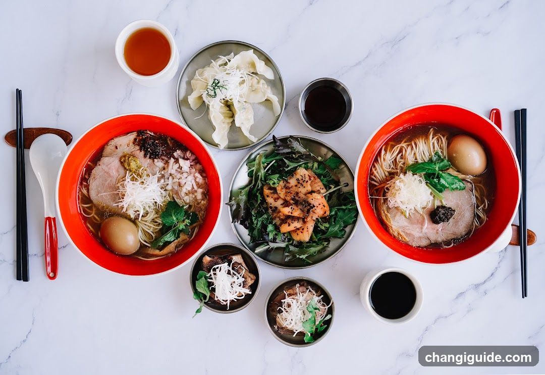 Ramen and Dumpling Meal Spread