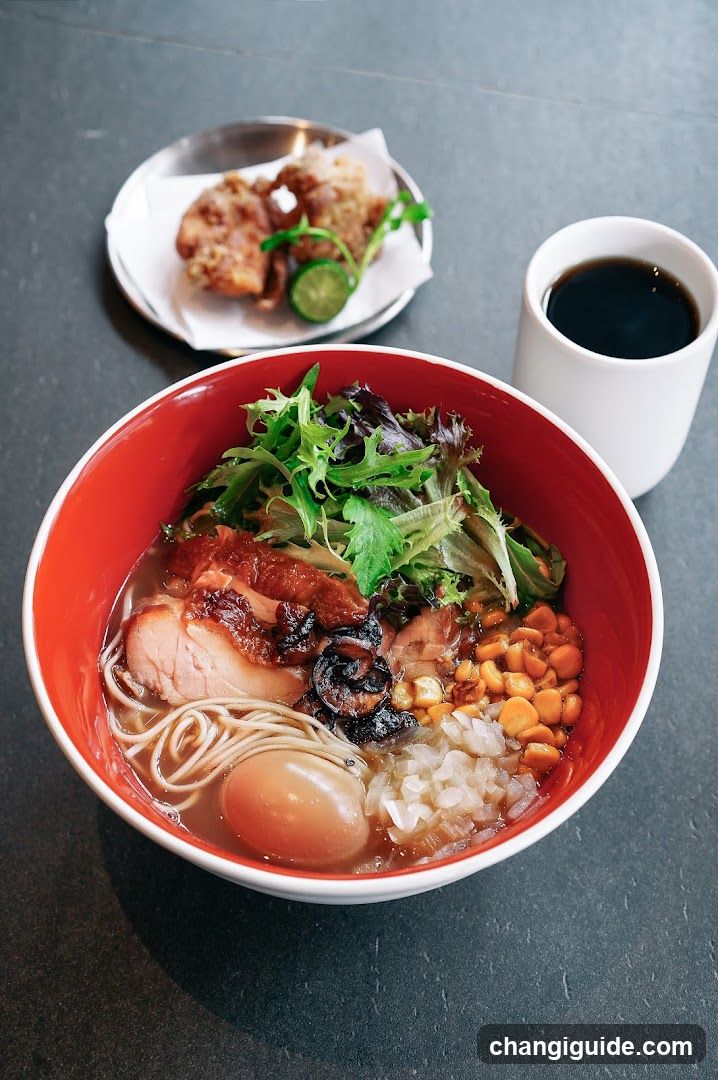 Ramen Bowl with Side Dish and Coffee