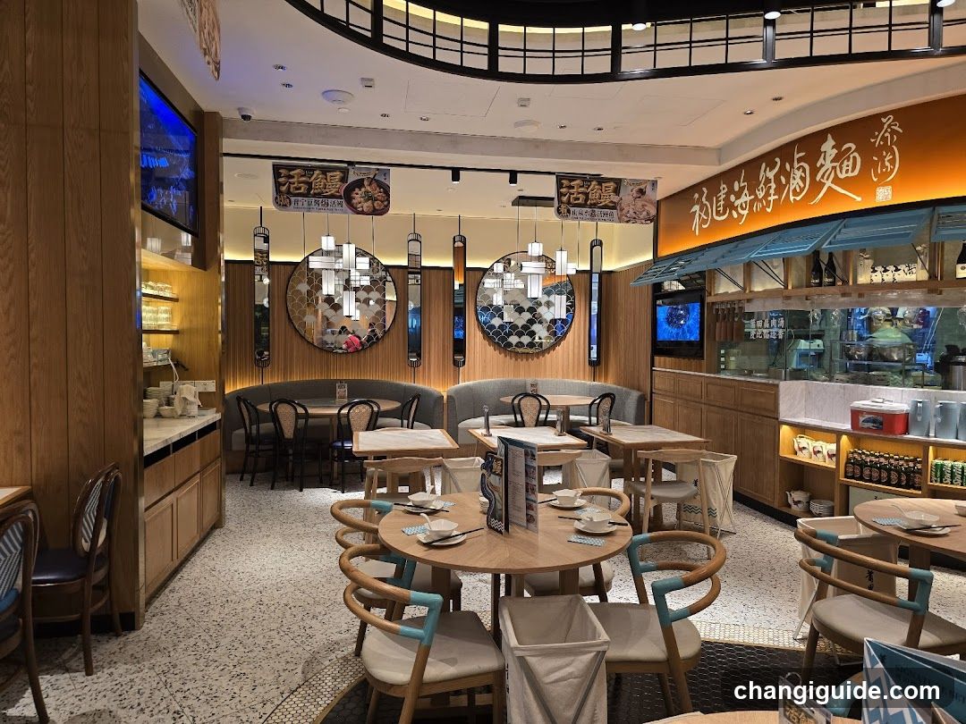 Restaurant Interior with Seating and Service Counter