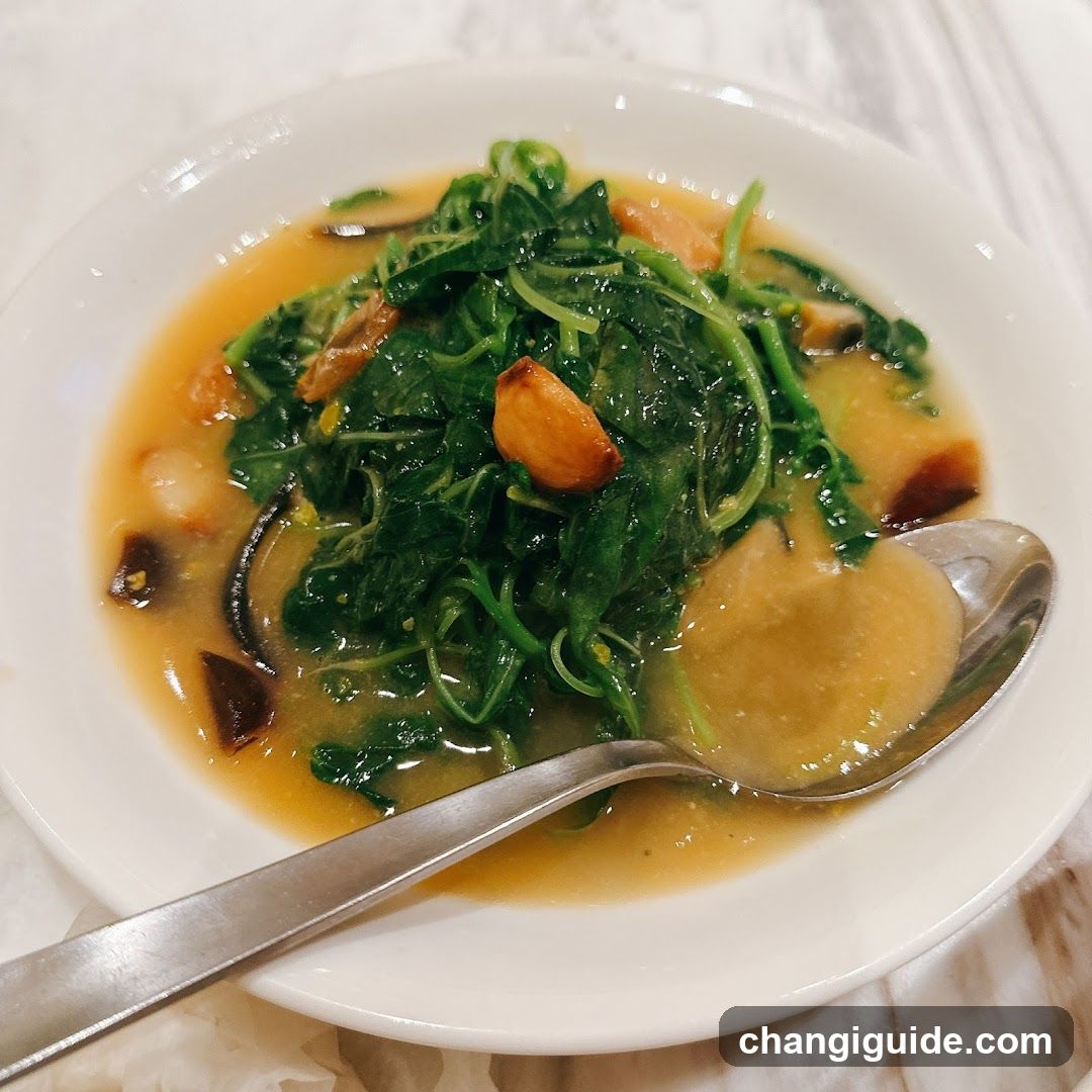 Bowl of Leafy Greens Soup with Broth