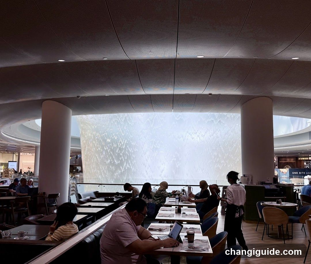 Dining area with waterfall feature