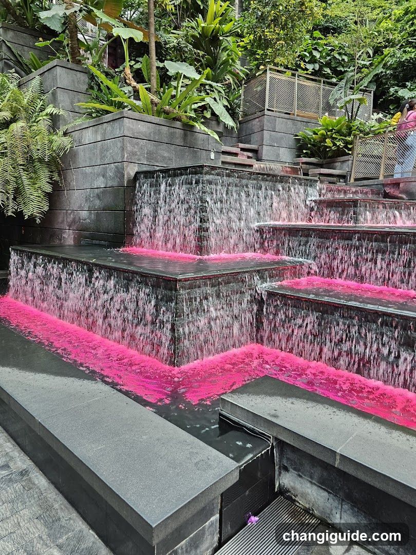 Waterfall with Pink Lighting