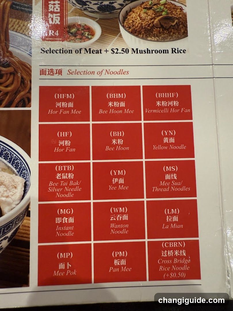 Noodle and Rice Selection Menu