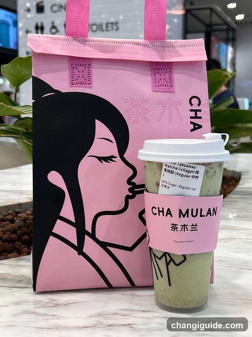 Cha Mulan Matcha Collagen Drink and Bag