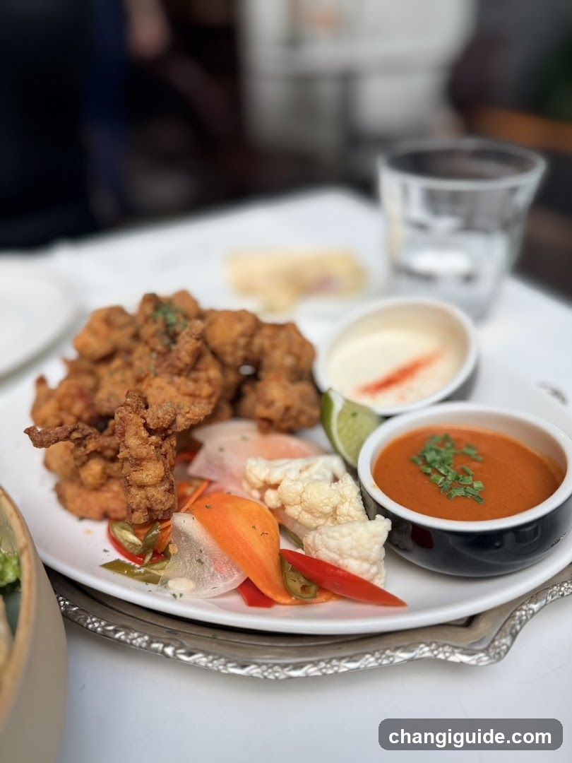 Fried Food Platter with Dips and Garnishes
