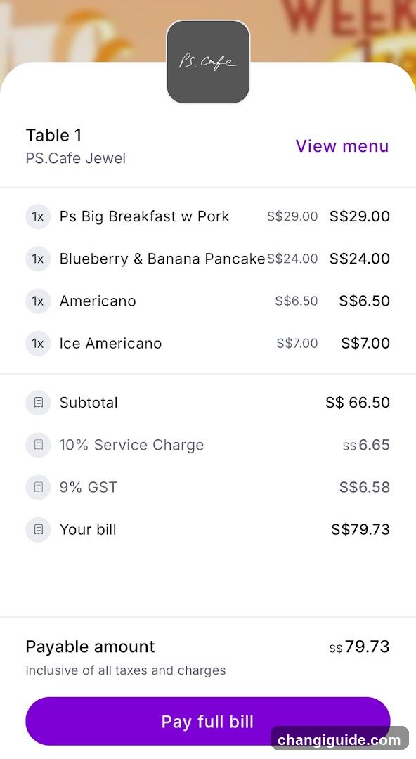 PS Cafe Jewel Receipt