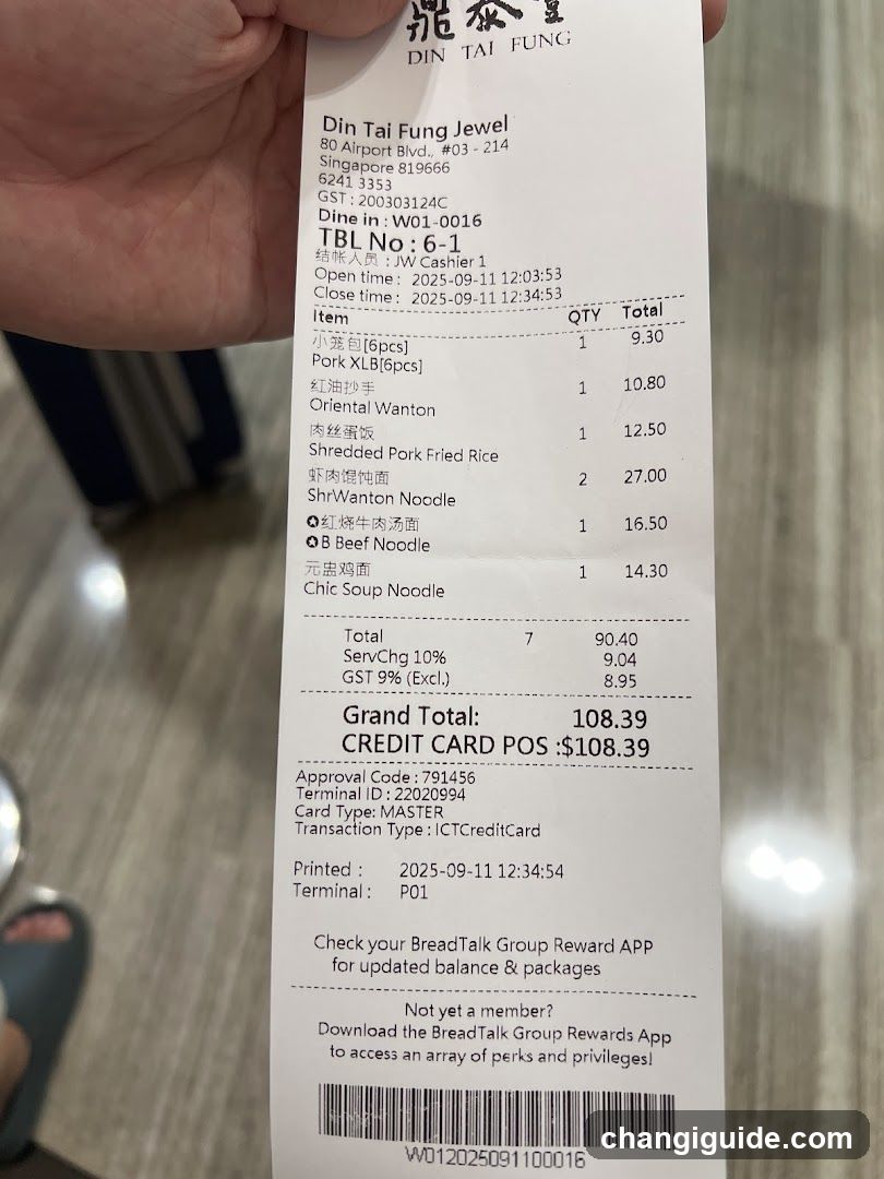 Receipt from Din Tai Fung Jewel