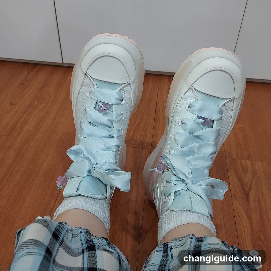 Light Blue Platform Sneakers with Ribbons