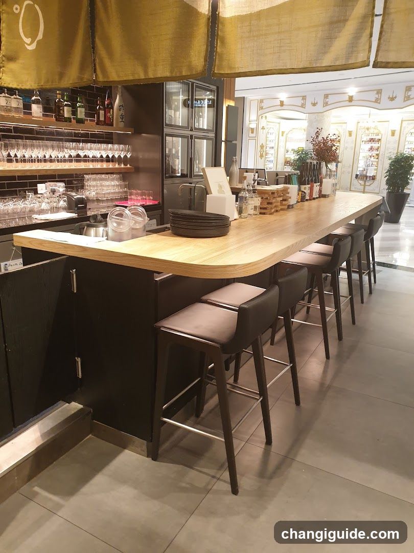 Bar Interior with Wooden Counter and Stools
