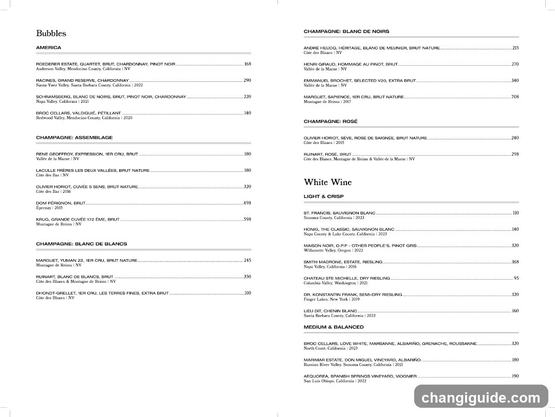 Bubbles Wine List