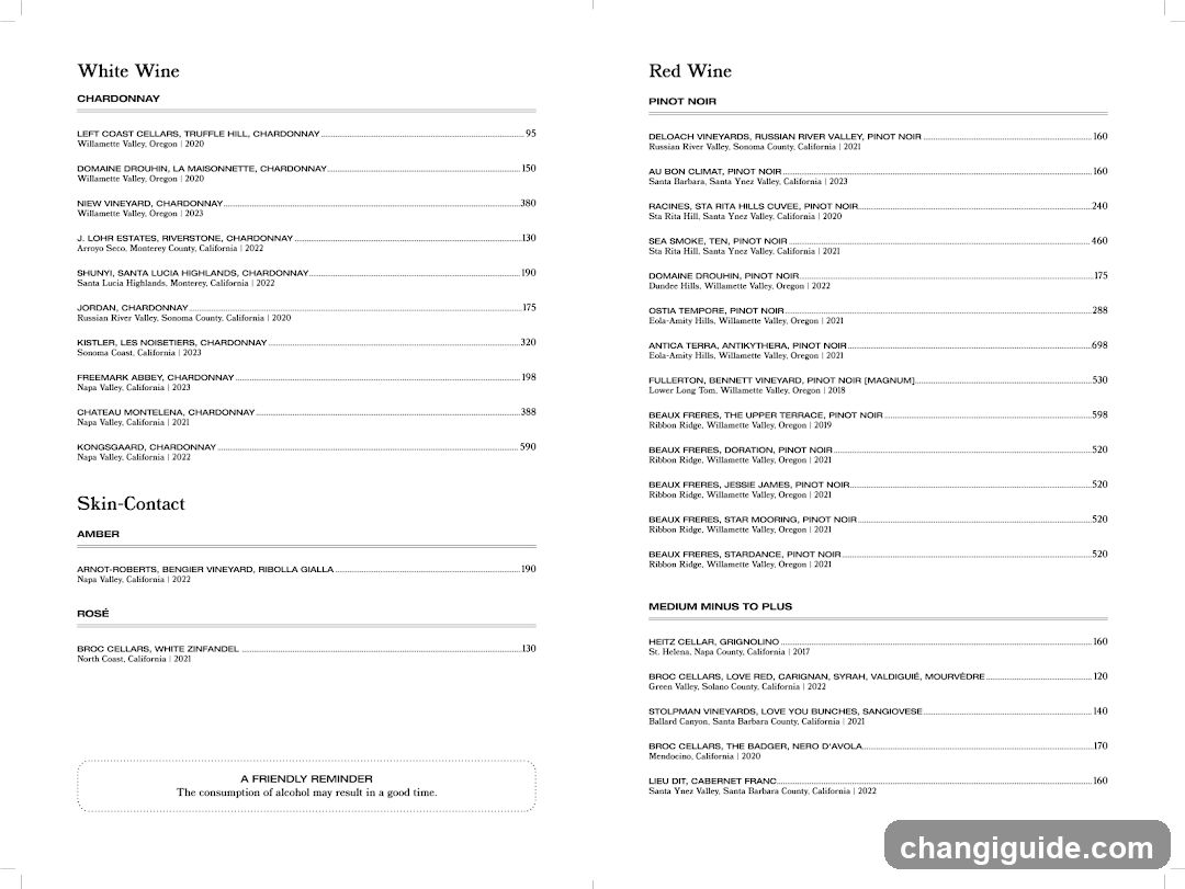 White Wine & Red Wine List