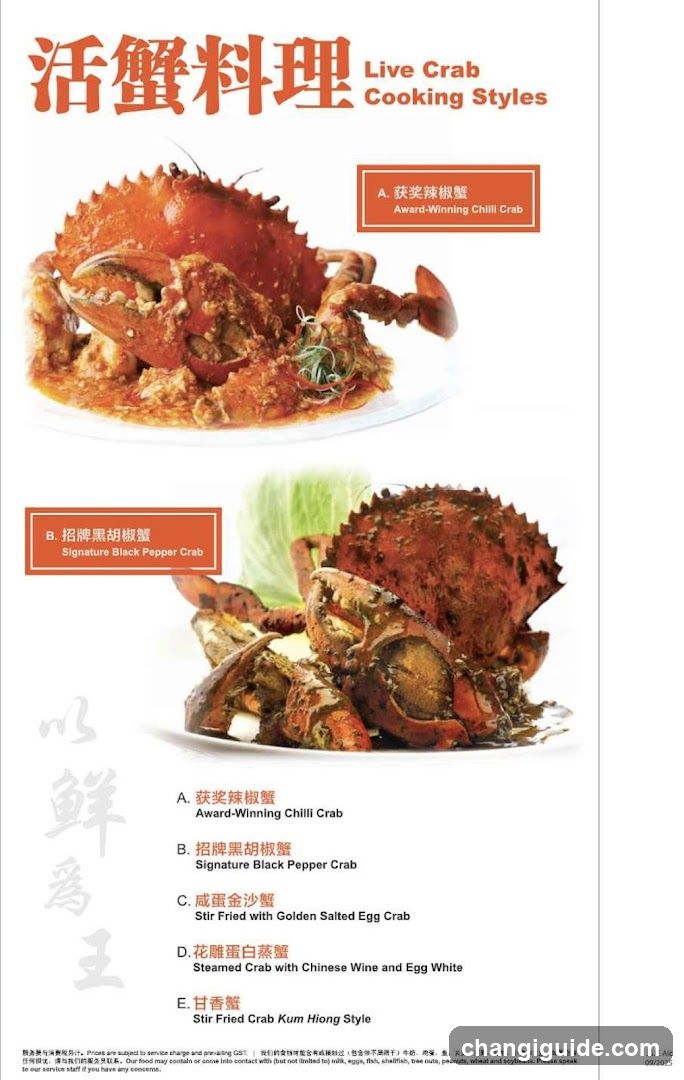 Live Crab Cooking Styles Menu