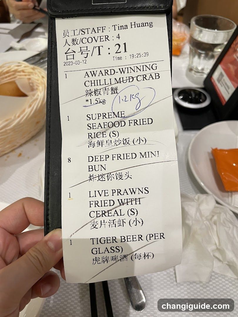 Receipt held at dining table