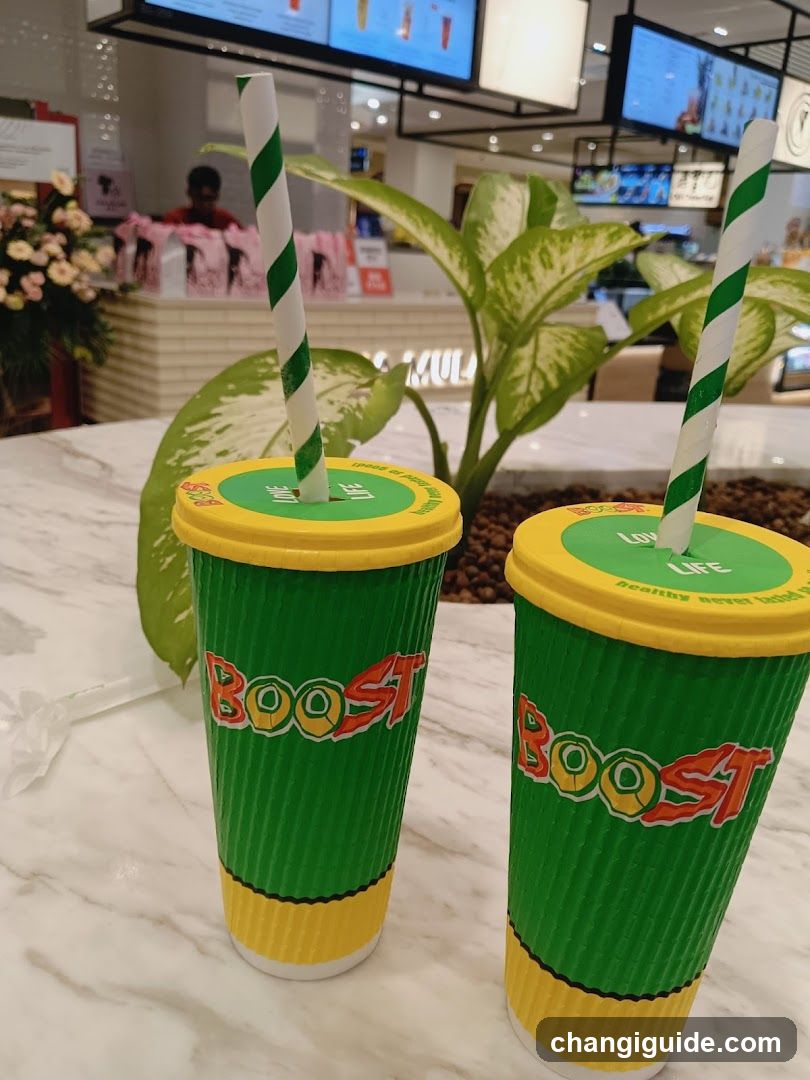 Boost Juice Cups in Mall Interior