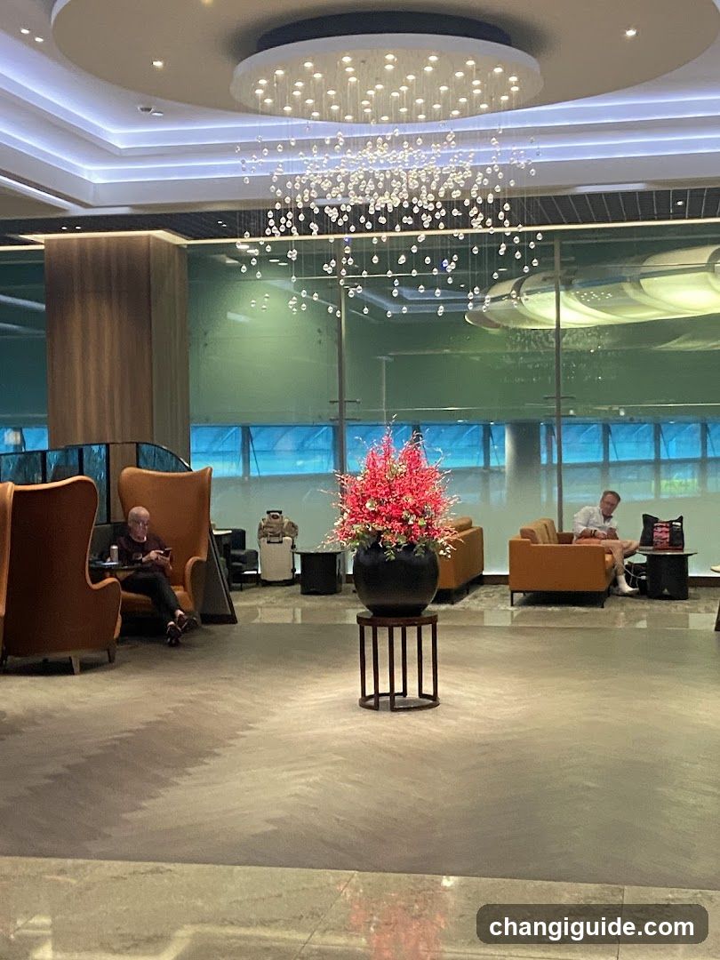 Lobby Interior with Chandelier and Seating Area