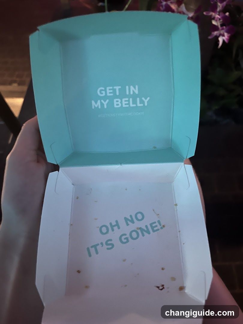 Empty food container with humorous text