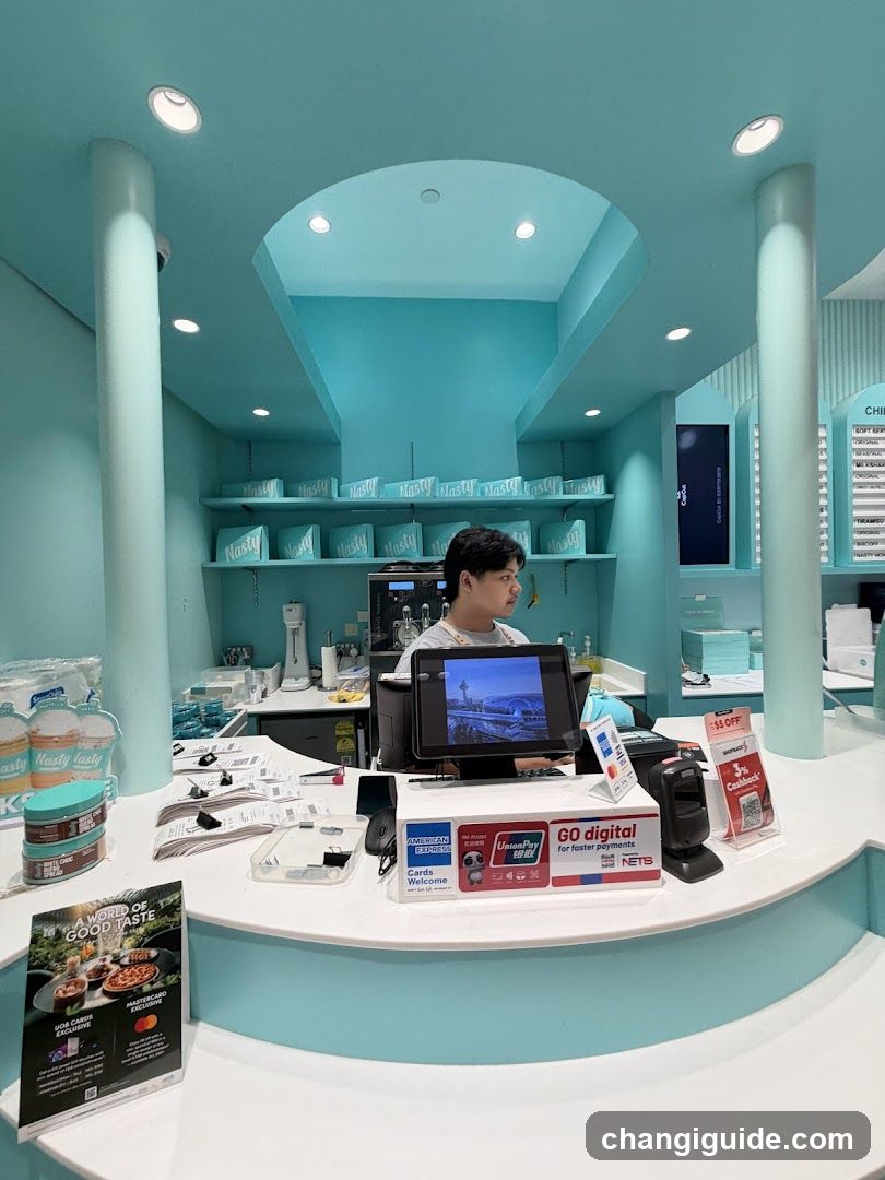 Teal-themed cafe interior
