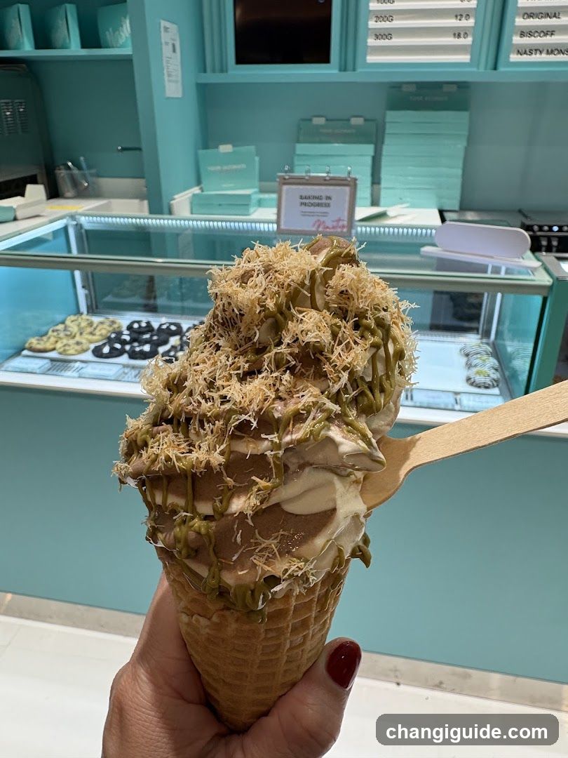 Ice cream cone with toppings