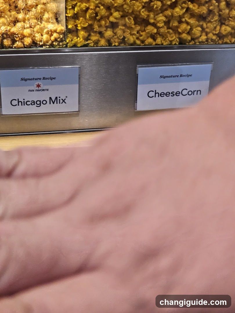 Popcorn Display with Chicago Mix and CheeseCorn