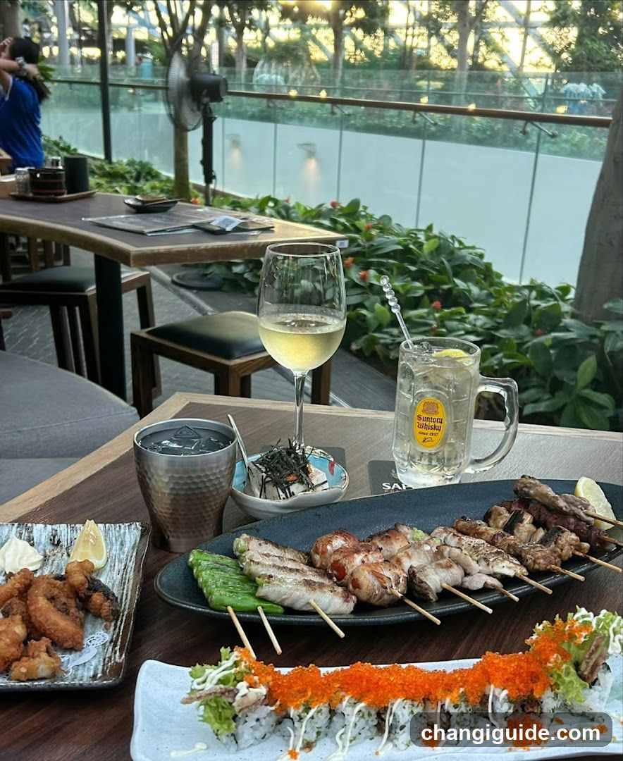 Yakitori and Sushi Platter at Outdoor Restaurant