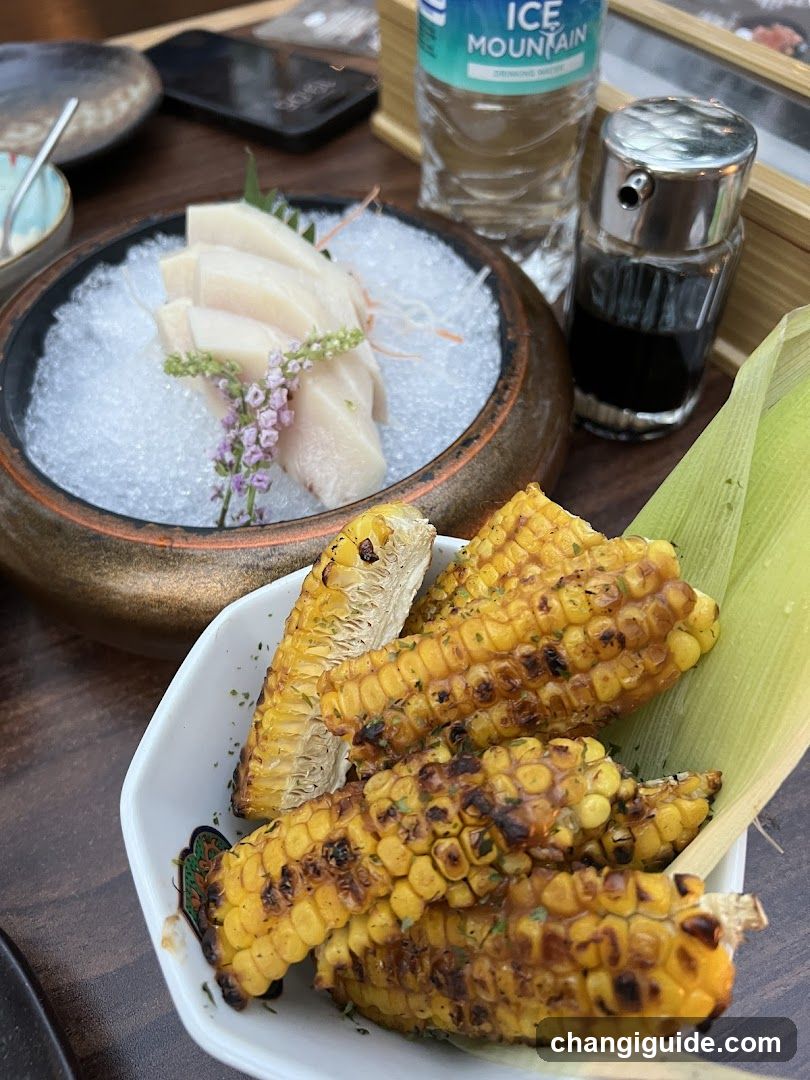 Grilled Corn and Sashimi Platter
