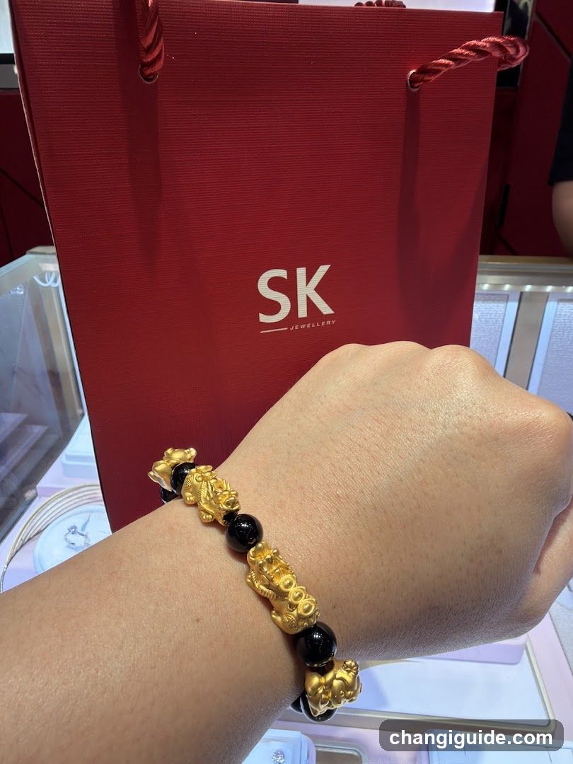 Gold Bracelet with Black Beads