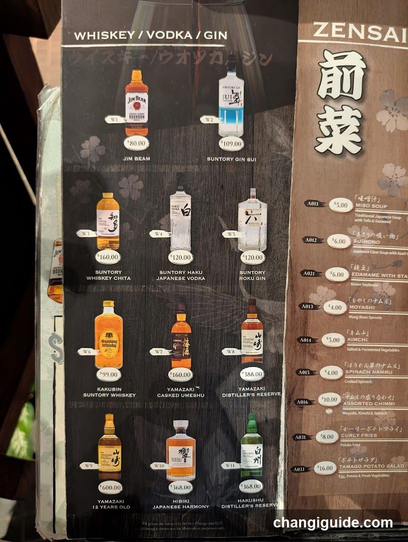 Whiskey / Vodka / Gin Menu