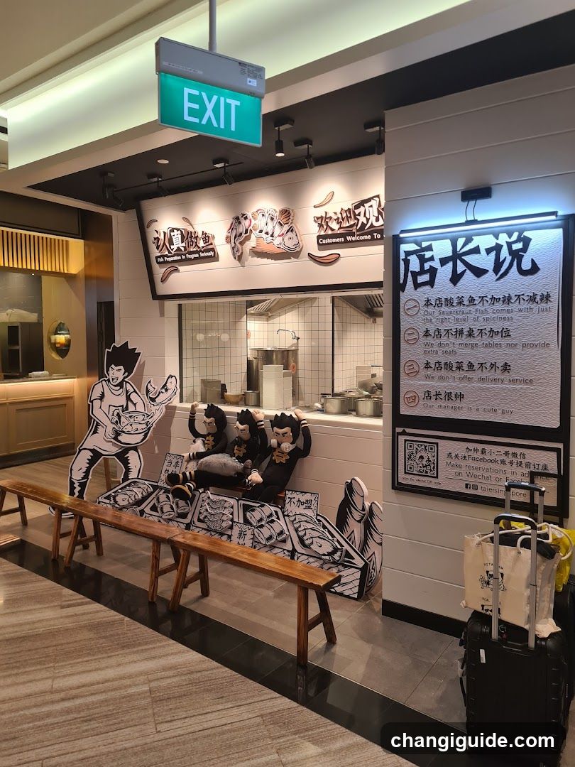 Restaurant Interior with Decorative Monkeys and Signage