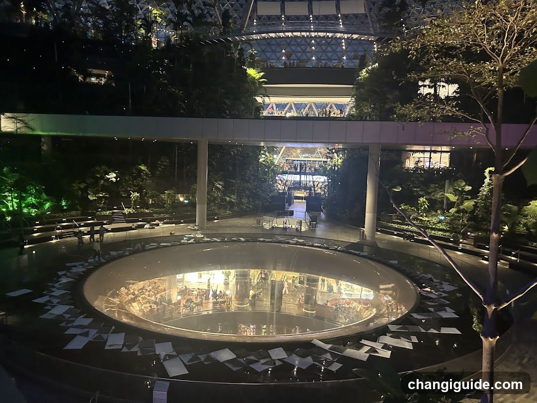 Indoor Night Scene with Circular Pool and Reflection