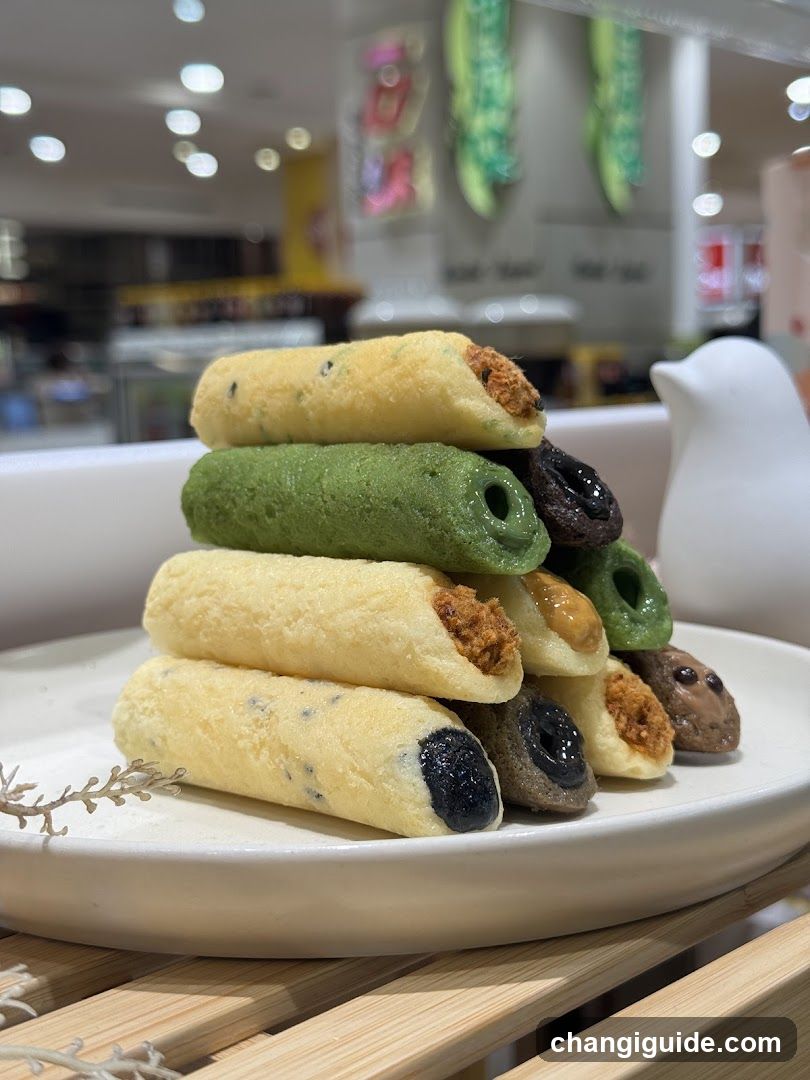 Stack of colorful rolled pastries
