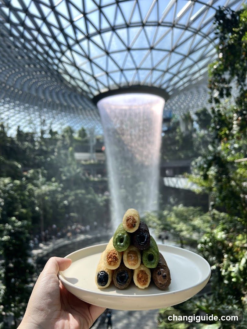 Food in front of the waterfall