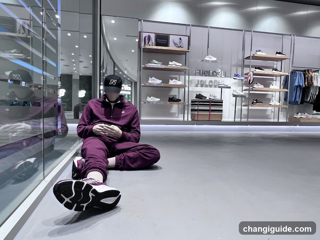 Person sitting in shoe store