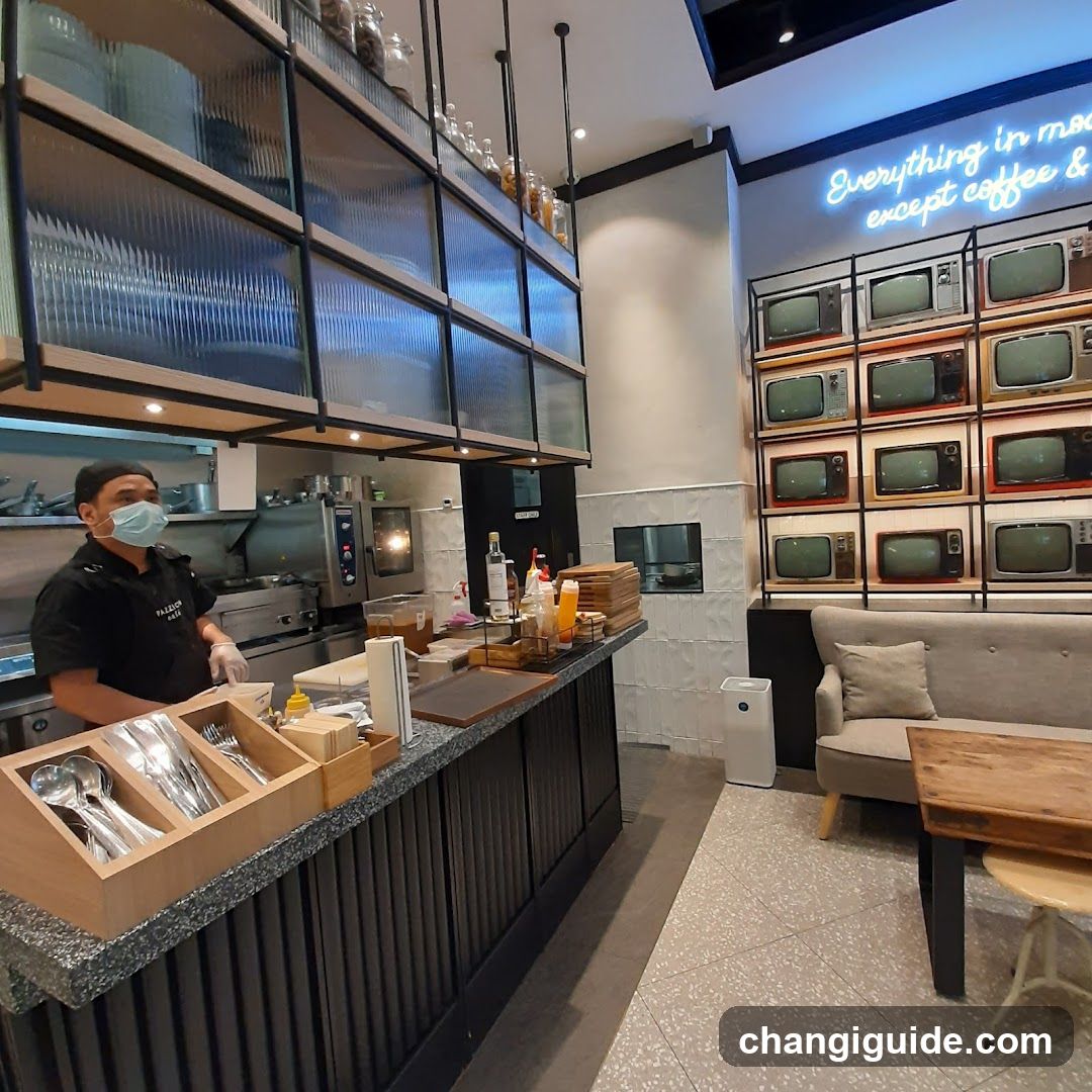Coffee Shop Interior with Retro TV Wall