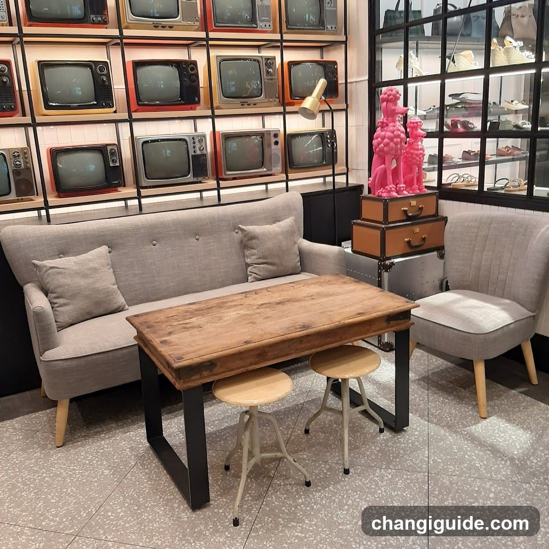 Vintage TV Wall and Lounge Area