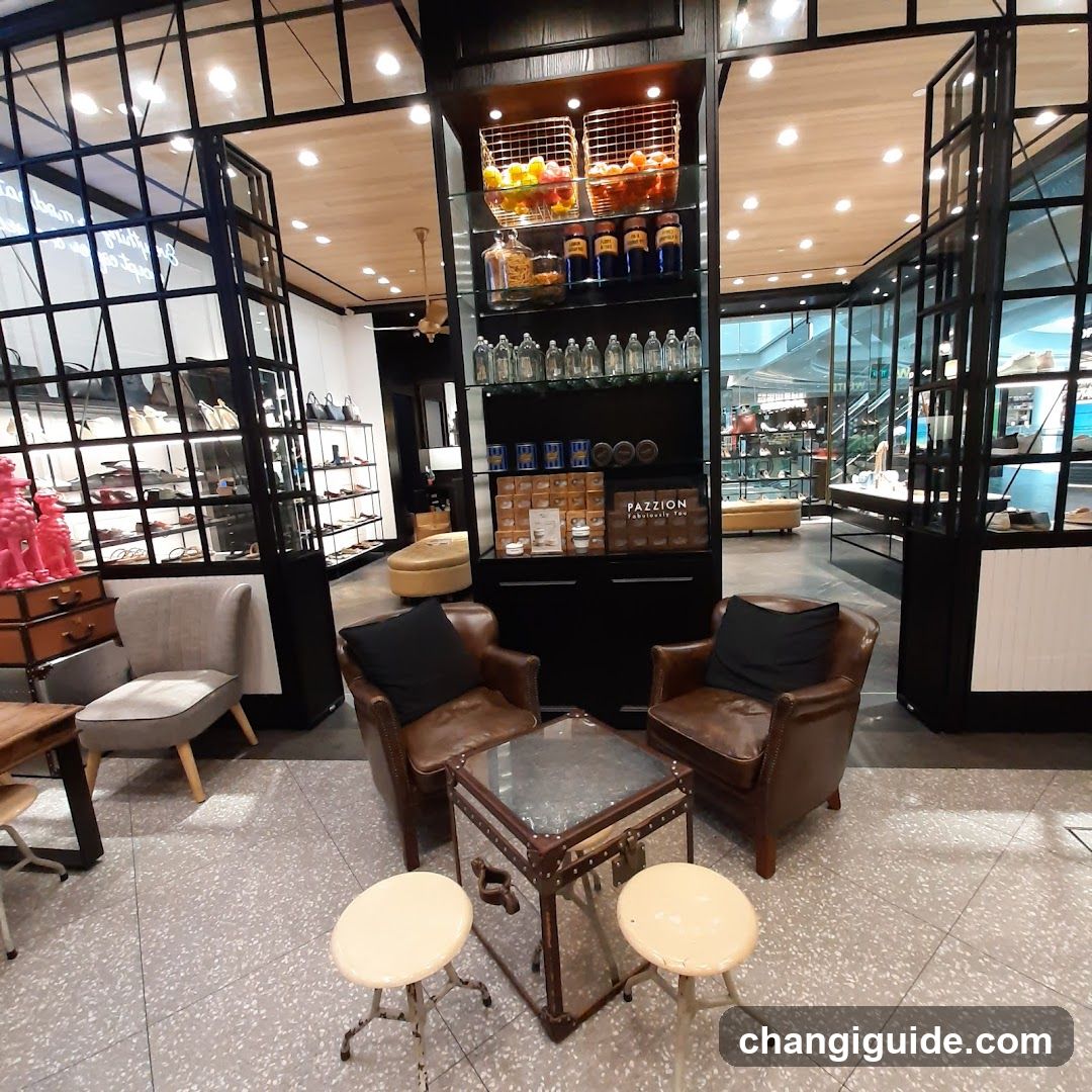 Interior of a modern retail store with seating area