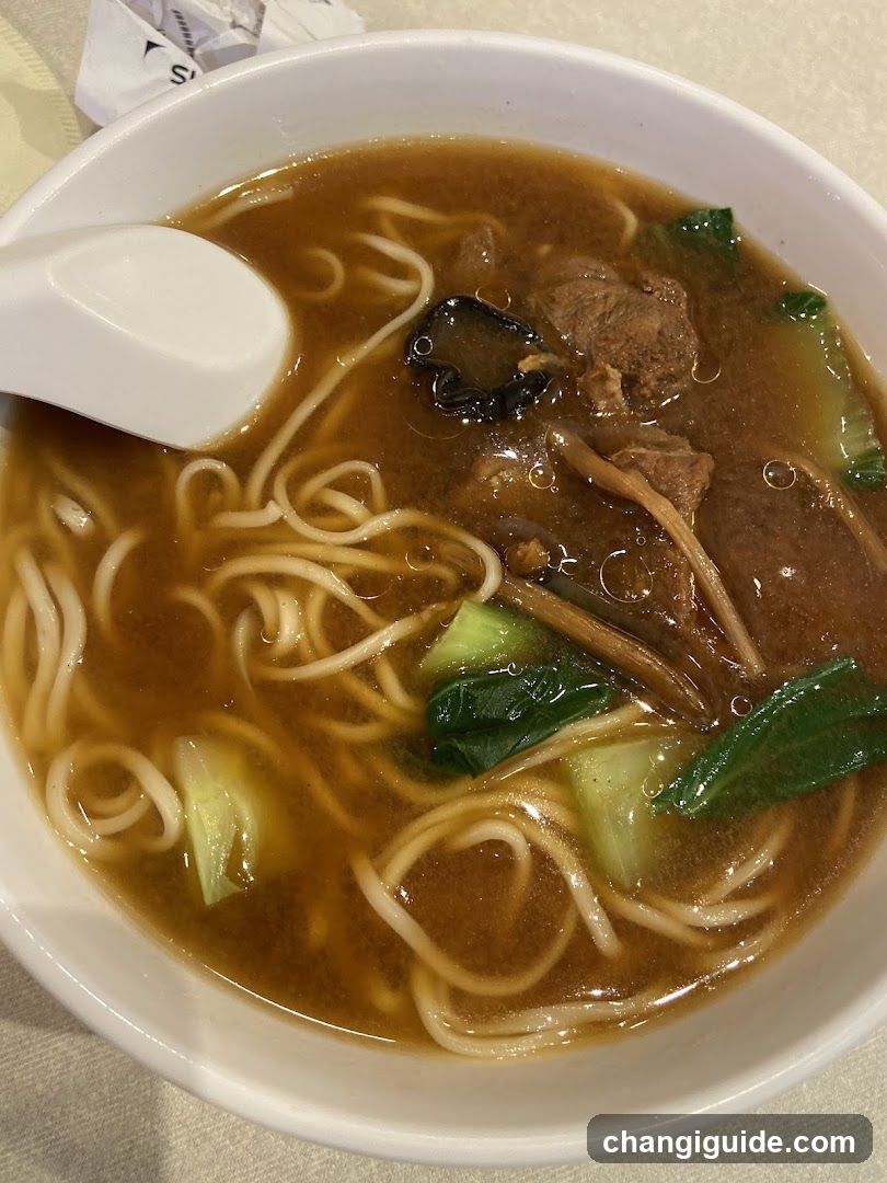 Bowl of Noodle Soup with Meat and Vegetables