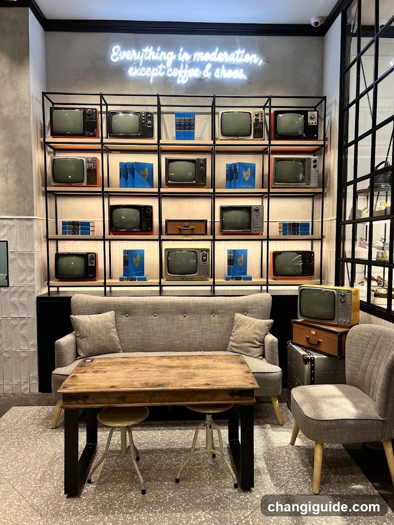 Vintage TV Wall and Coffee Shop Interior