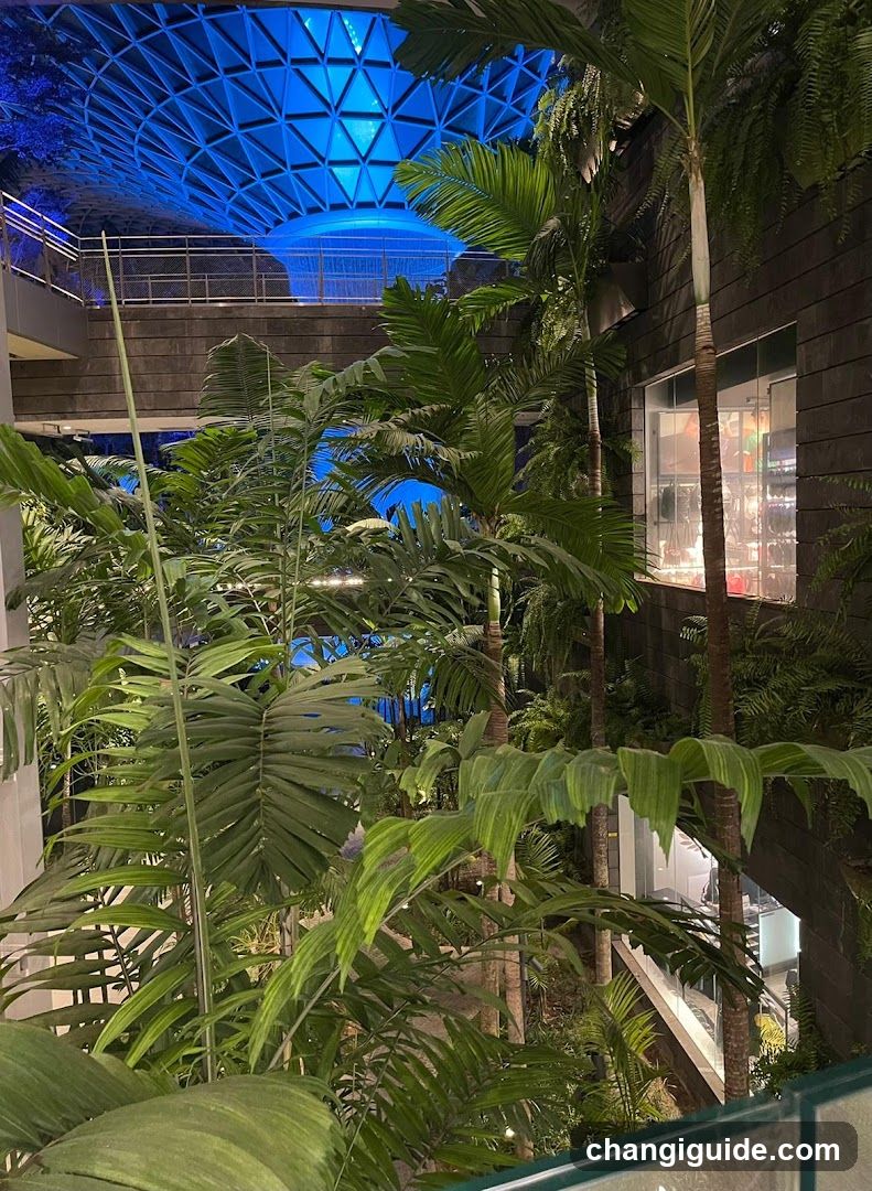 Indoor Tropical Garden with Blue Geodesic Dome Ceiling