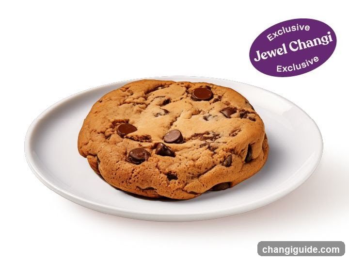 Chocolate Chip Cookie on White Plate with Jewel Changi Badge