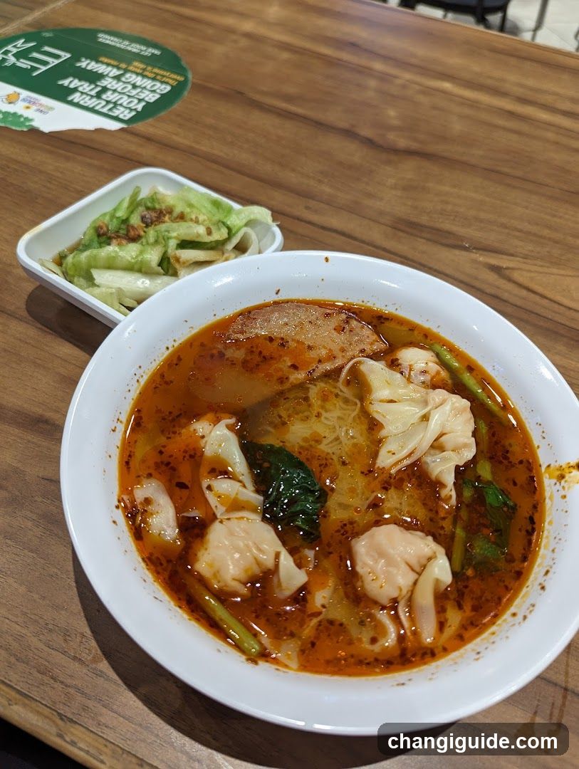 Spicy Wonton Noodle Bowl with Side Salad