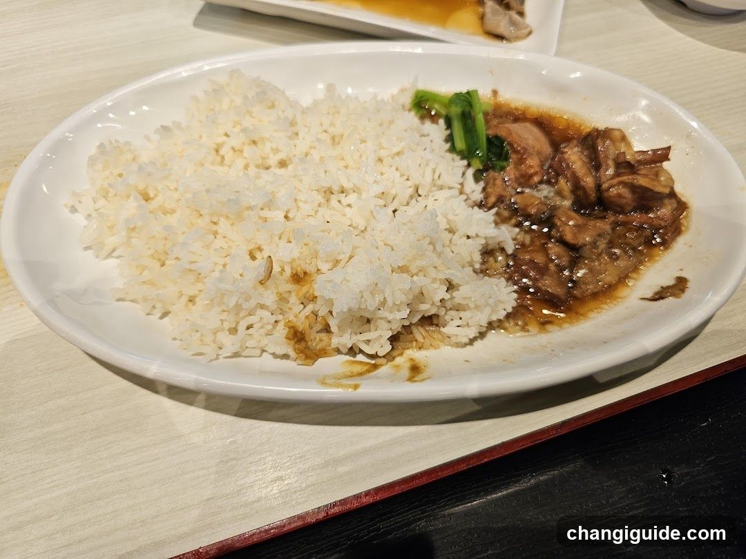 Plate of Rice with Braised Meat and Greens